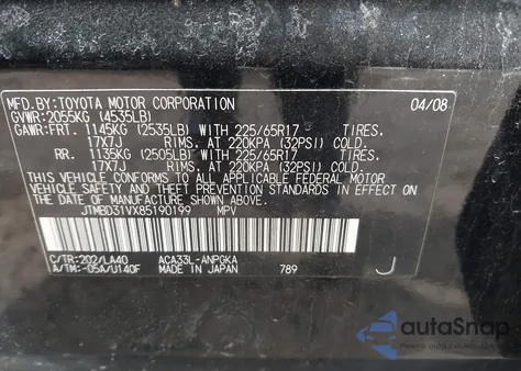 2008 Toyota Rav4 Limited z USA, uszkodzony, nr VIN JTMBD31VX85190199